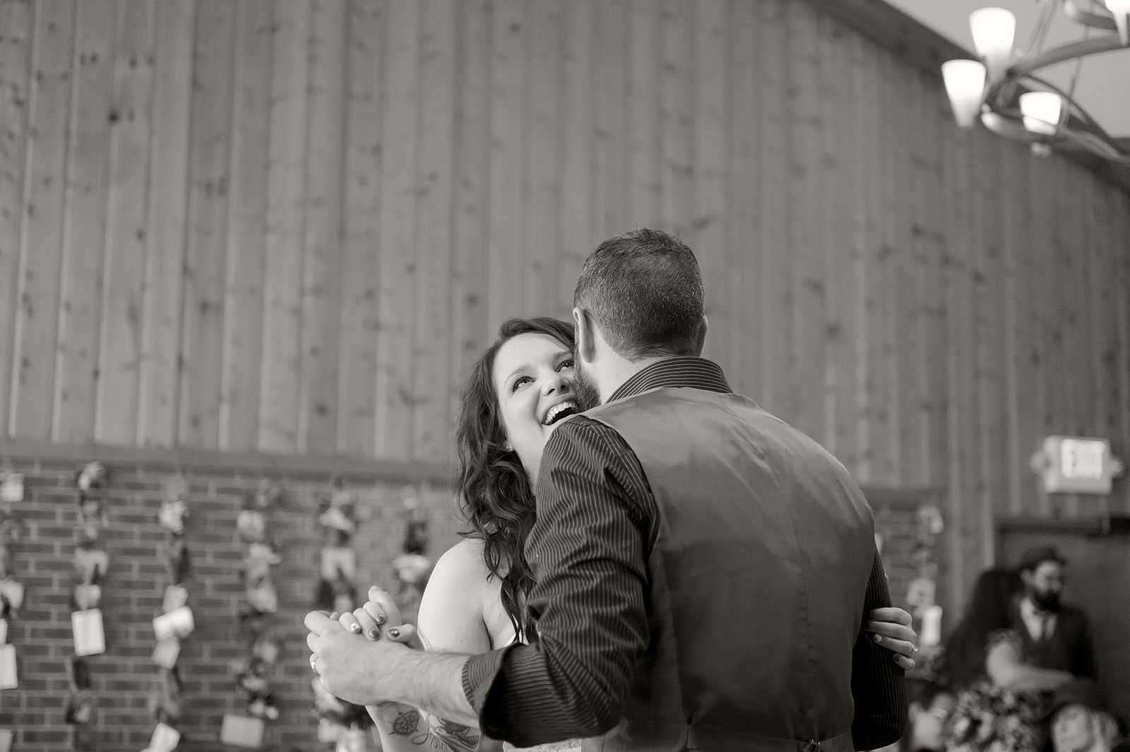 Laughing couple having their first dance