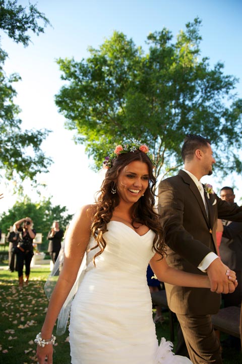 The happy couple coming down the aisle